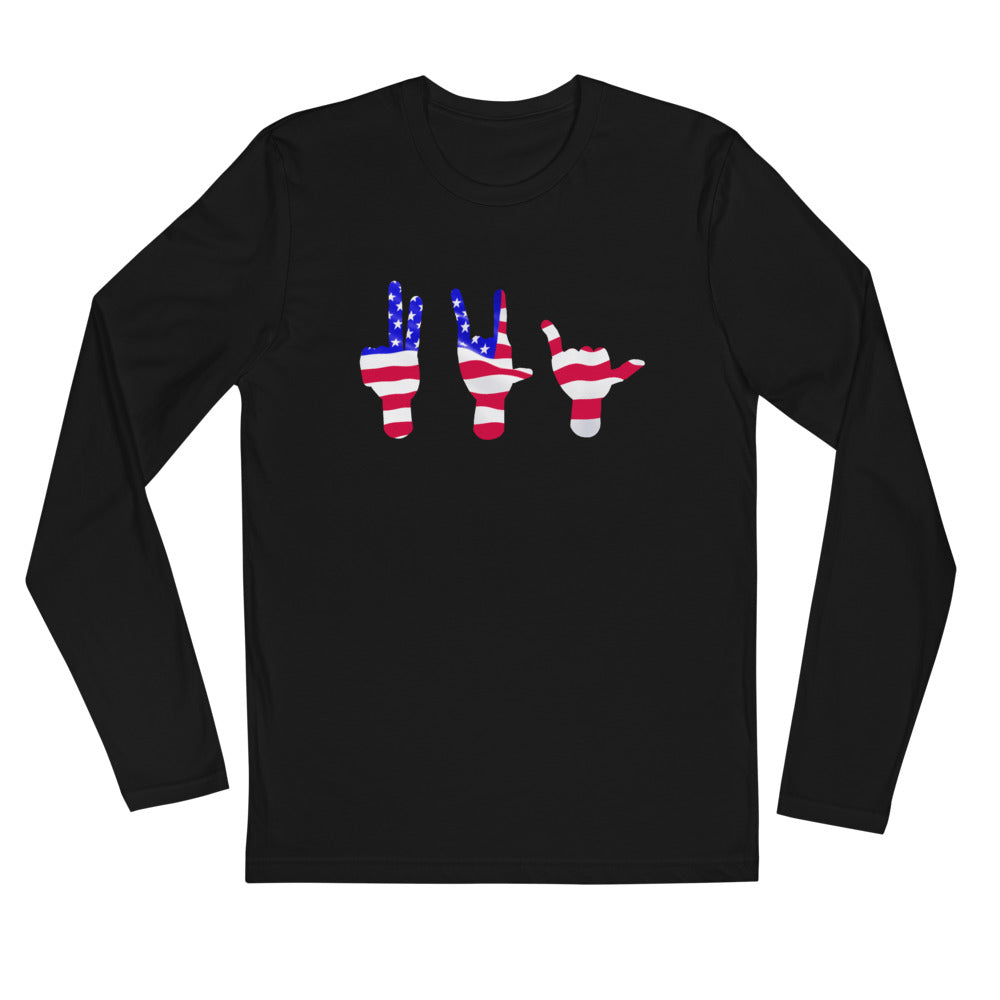 Peace Love Aloha USA Long Sleeve Fitted Crew